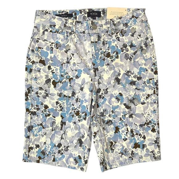 NYDJ SIZE 4 Stretchy Knee Length Floral Print Lift & Tuck Briella Denim Shorts - Picture 1 of 13